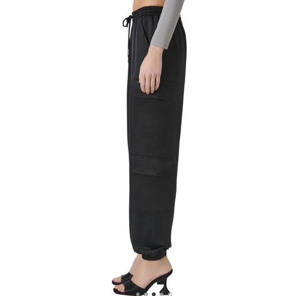 NEW Satin Mid-Rise Cargo Pants, Black Lightweight‎ Joggers Elastic Waist, Size M - Picture 3 of 13